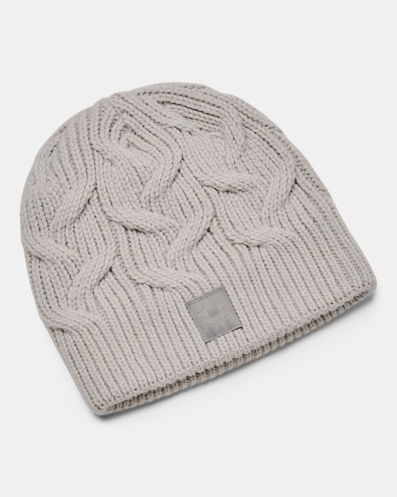 Women's UA Halftime Cable Knit Beanie, Gray, pdpMainDesktop image number 0